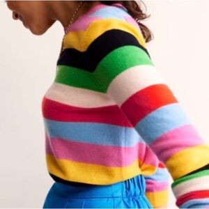 Boden Eva Cashmere Crewneck Multicolor Striped Sweater Air blue & party pink XL
